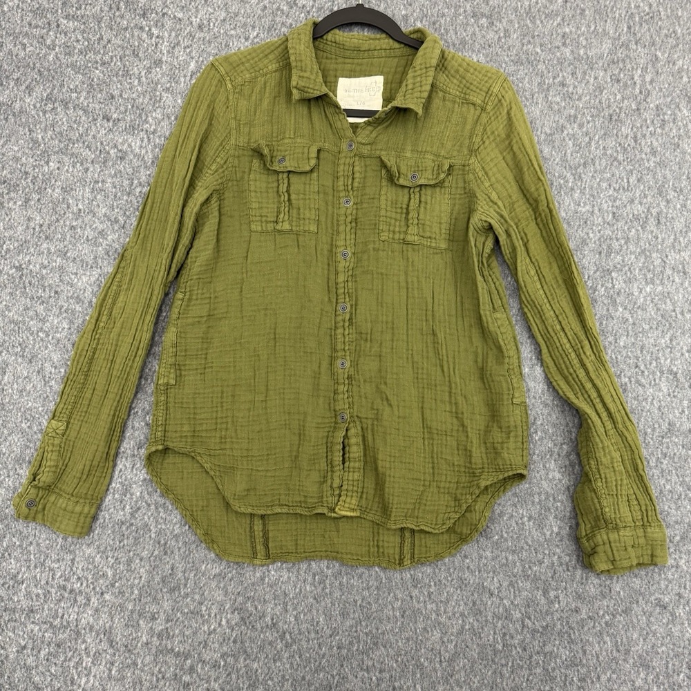 We The Free Free People Womens L Olive Green Cotton Gauze Button Down Shirt